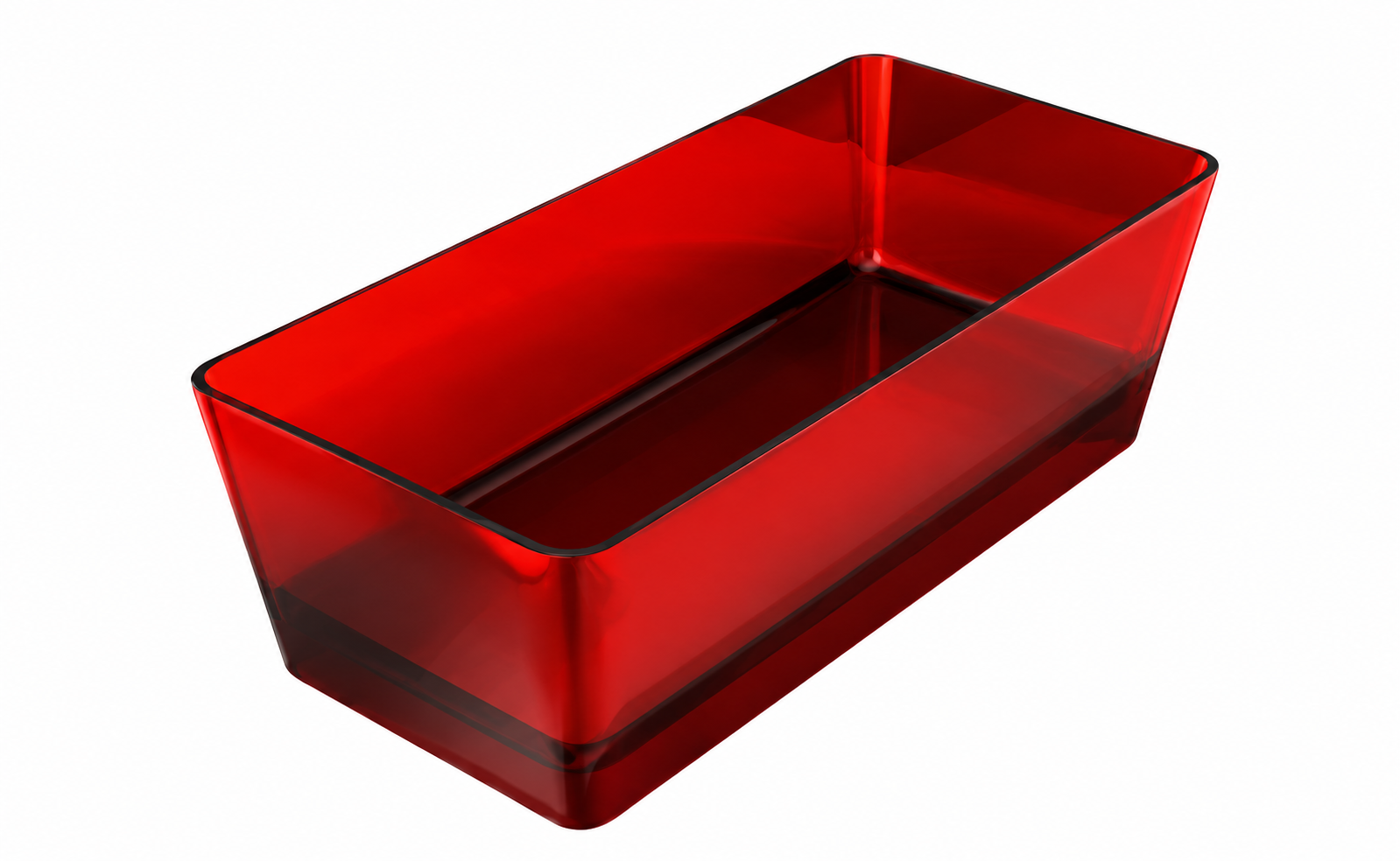 Red resin freestanding bathtub with modern transparent design
