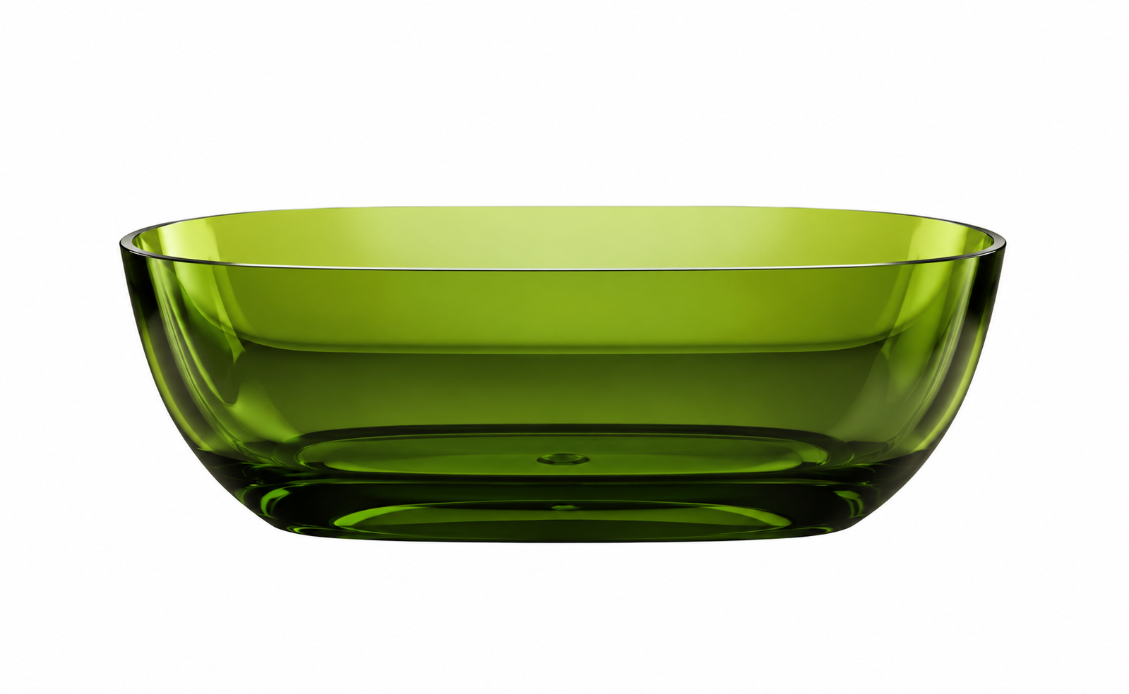 Green resin freestanding bathtub with modern transparent design