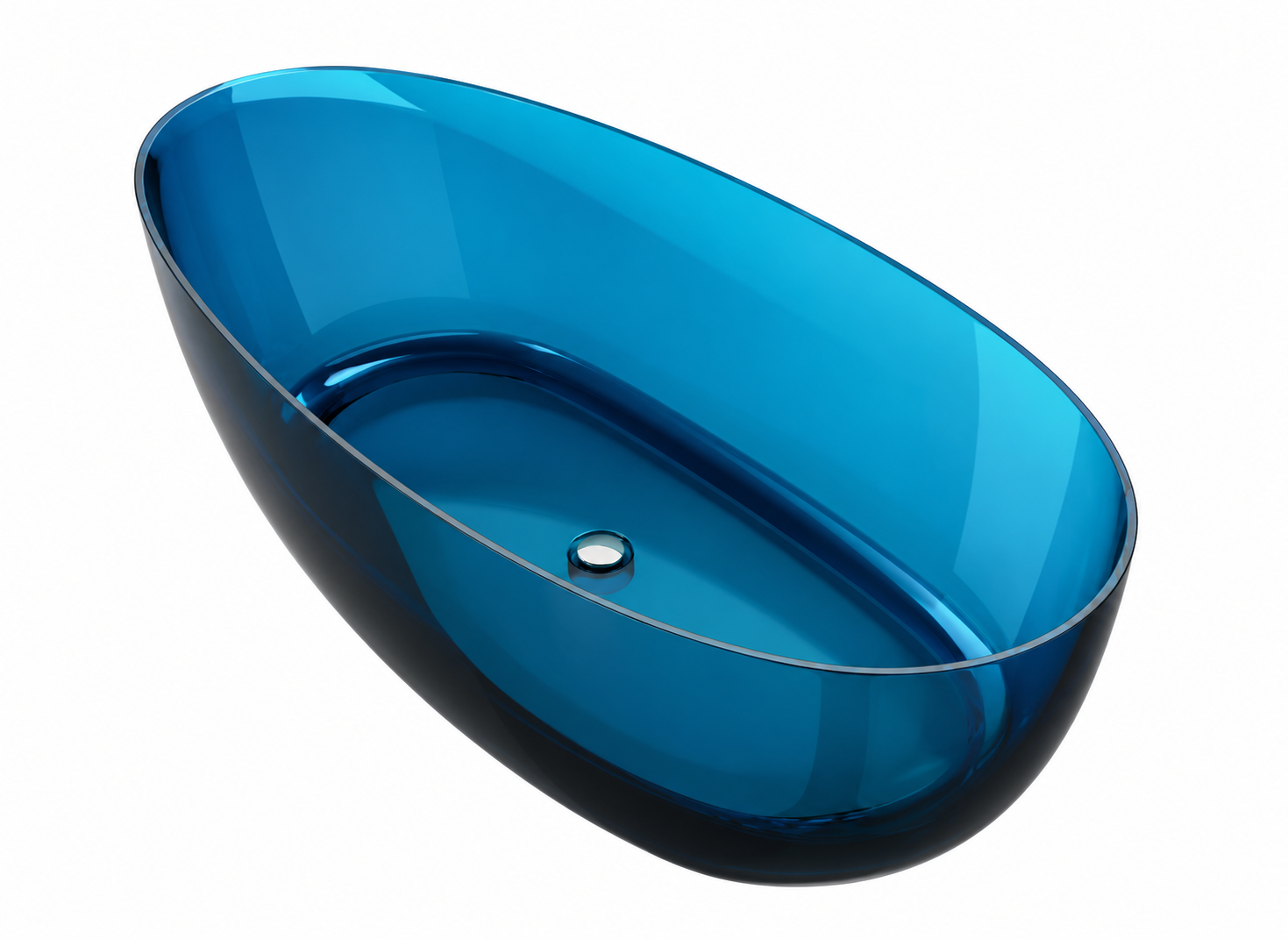 Red resin freestanding bathtub with modern transparent design