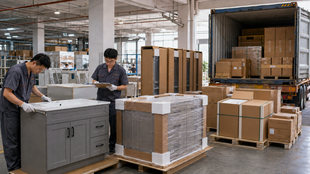 Bathroom vanity quality inspection, export packaging and mixed-container loading